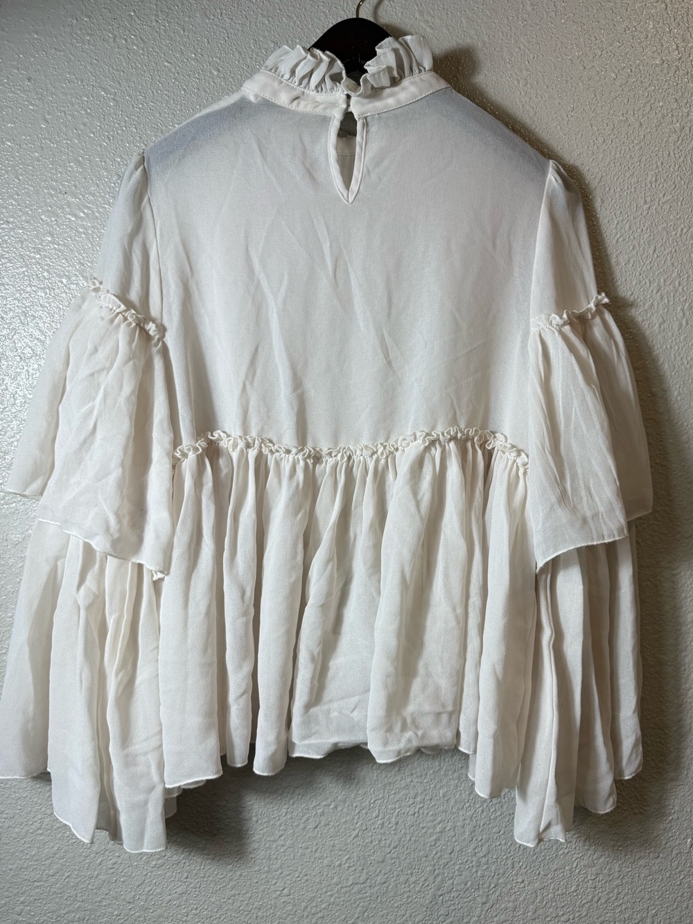 See by Chloé Ruffle High Neck Bell Sleeve Babydoll Blouse Ivory/milk Size 40 - Picture 4 of 12